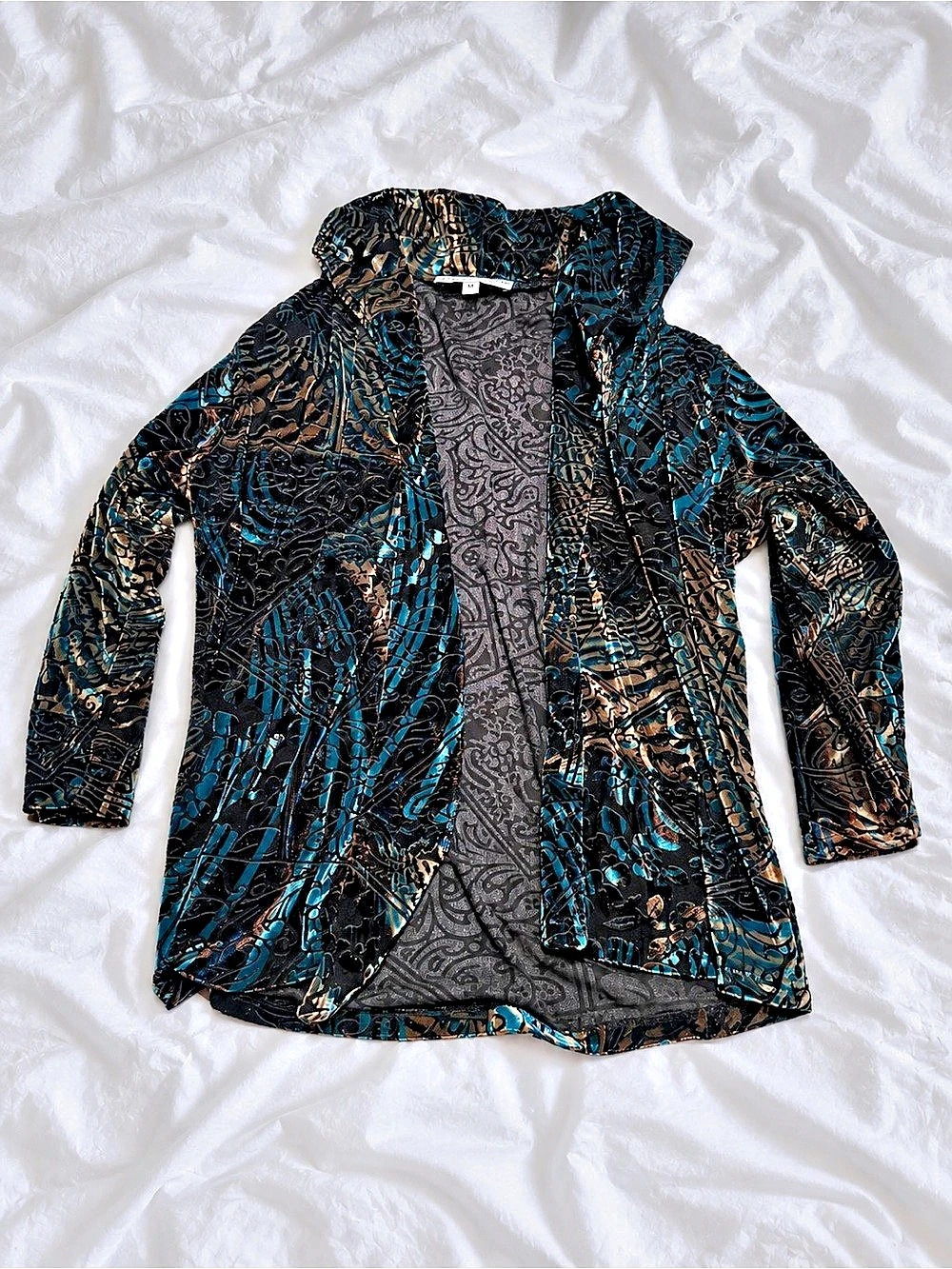 Andria Lieu Collection Abstract Pattern Jacket in Black & Blue Size Medium Like